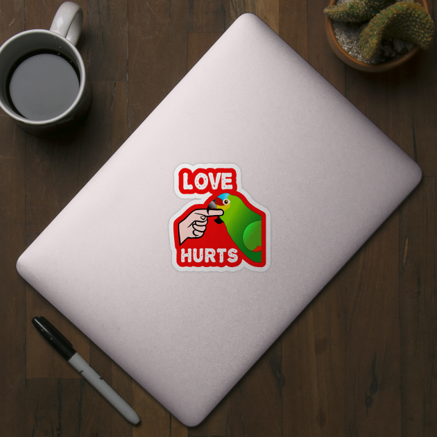 Love Hurts Red Lored Amazon Parrot Biting by Einstein Parrot